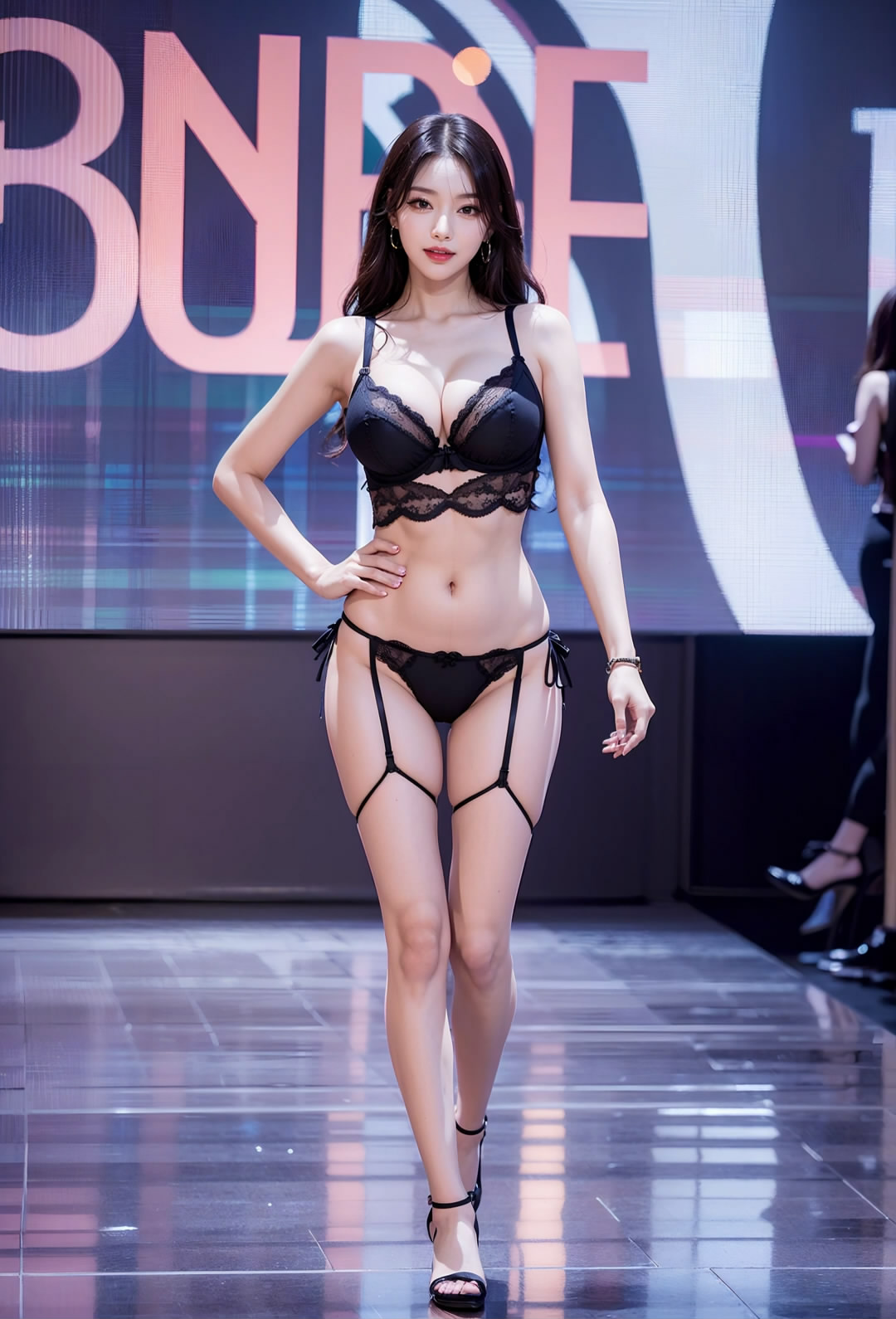 【Ai艺术】黑色内衣T台秀女孩